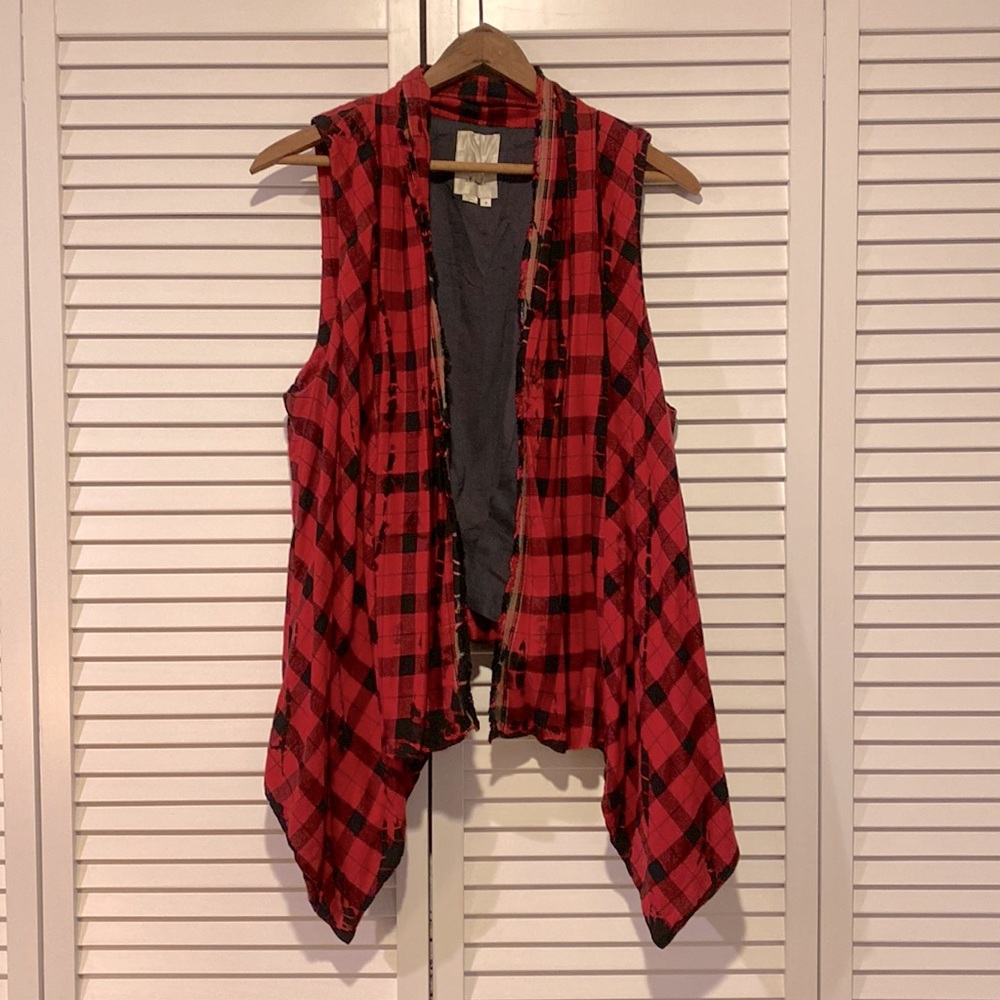 Anthropologie Elevenses Red Buffalo Plaid Flannel Vest